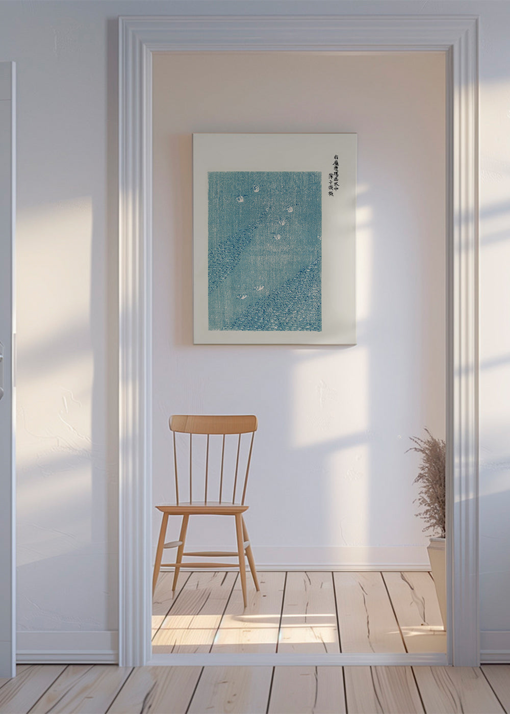 Quadro de pássaros japoneses em azul