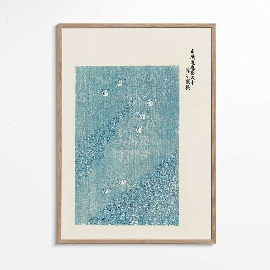 Quadro de pássaros japoneses em azul