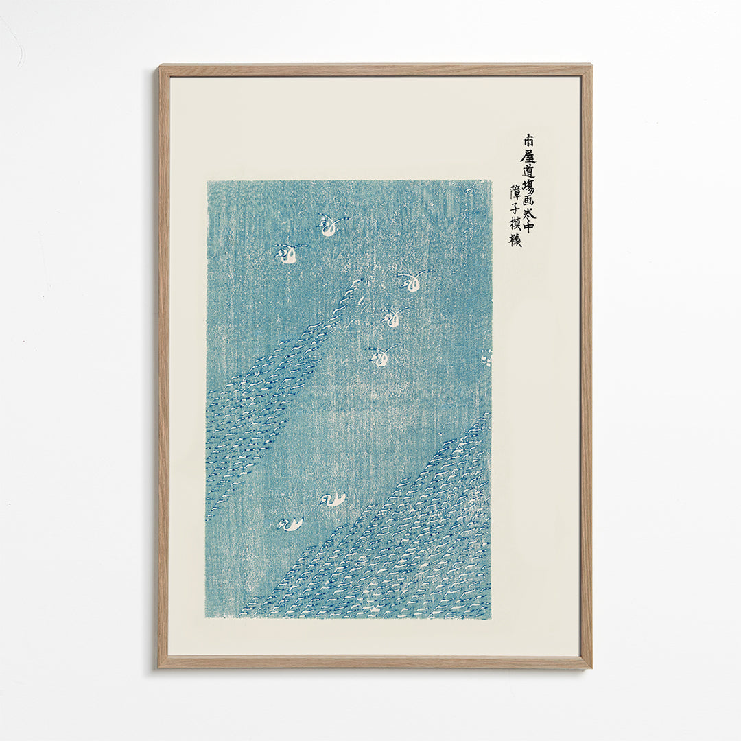 Quadro de pássaros japoneses em azul