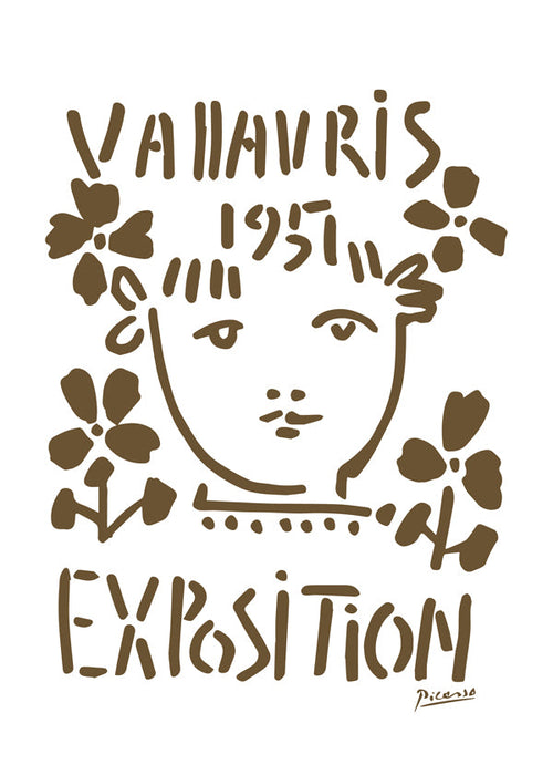 Estampa vintage Vallauris 1951 rosto e flores