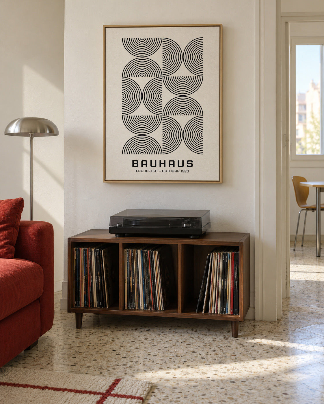 Bauhaus Black and White Exhibition Poster 1923 - Framed canvas in an interior