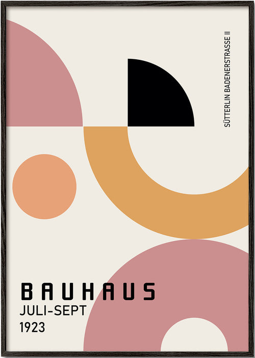 Pôster geométrico Bauhaus rosa e mostarda