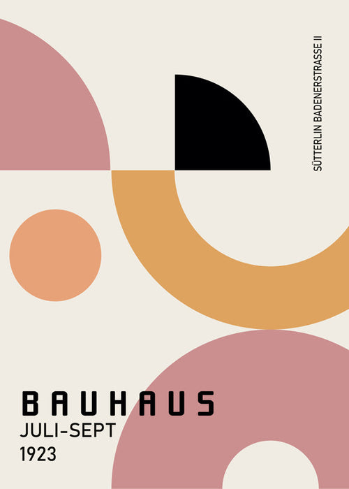 Pôster geométrico Bauhaus rosa e mostarda