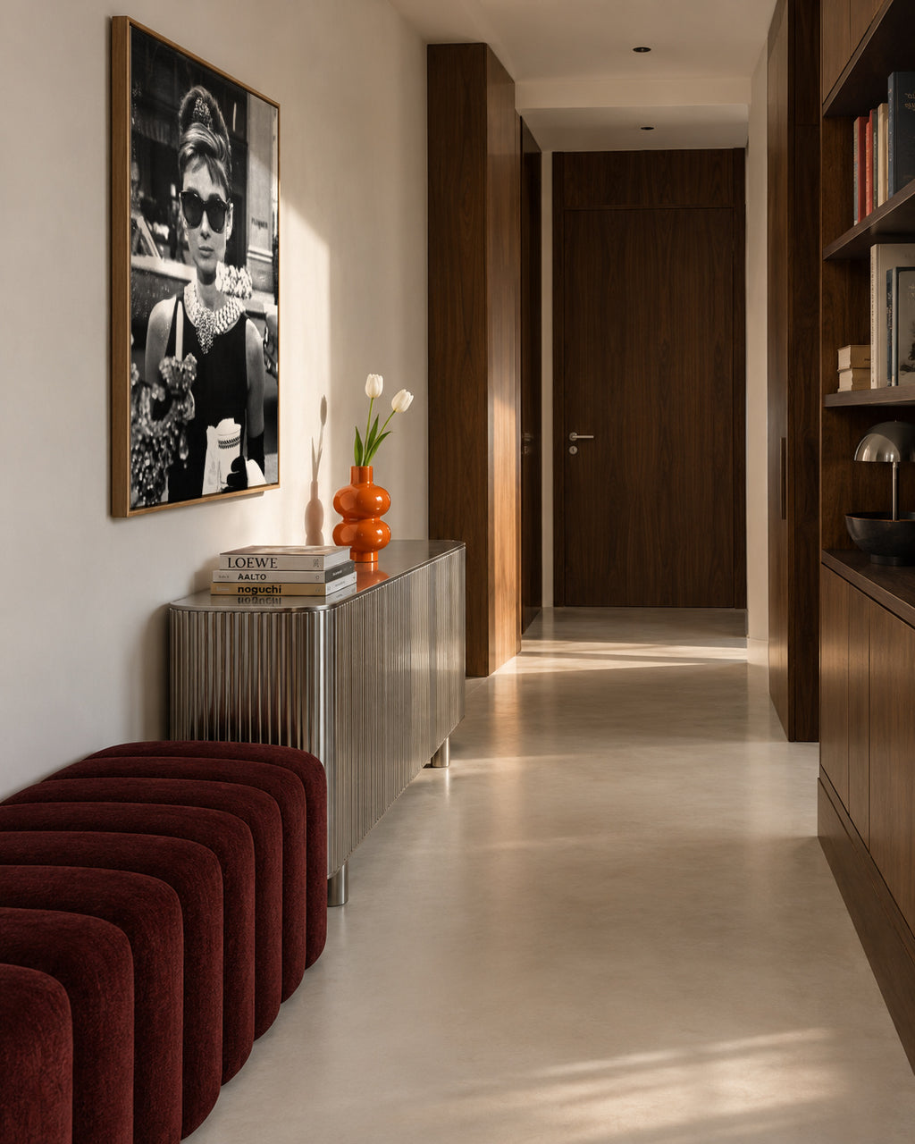 Audrey Hepburn in Breakfast at Tiffany vintage photograph. - Framed canvas in an interior