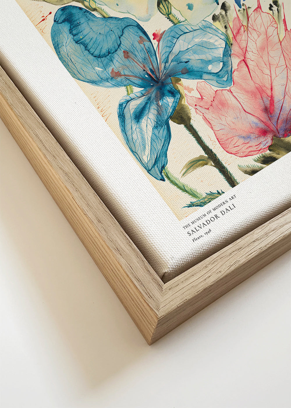 Estampa botânica: aquarela flores azuis e rosas