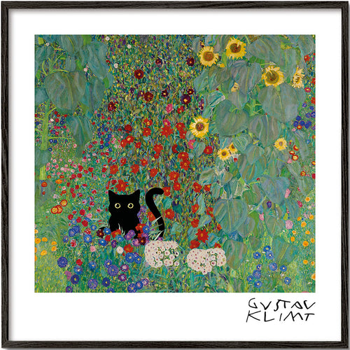 Gato em jardim floral - impressão