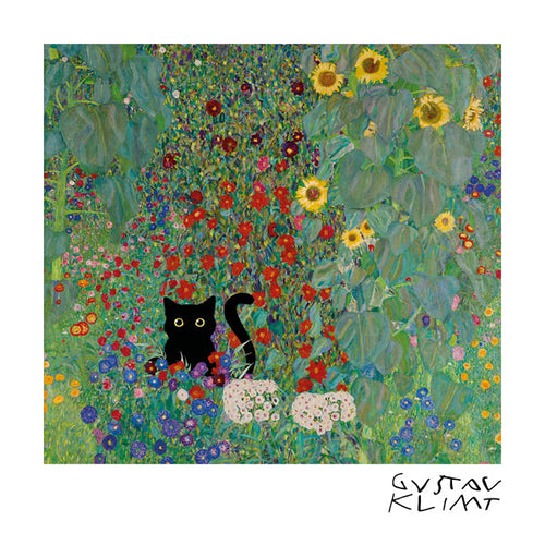 Gato em jardim floral - impressão