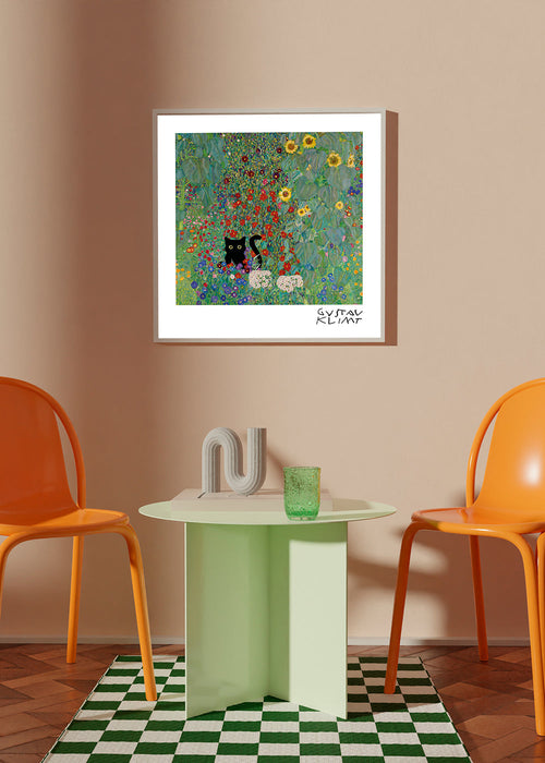 Gato em jardim floral - impressão