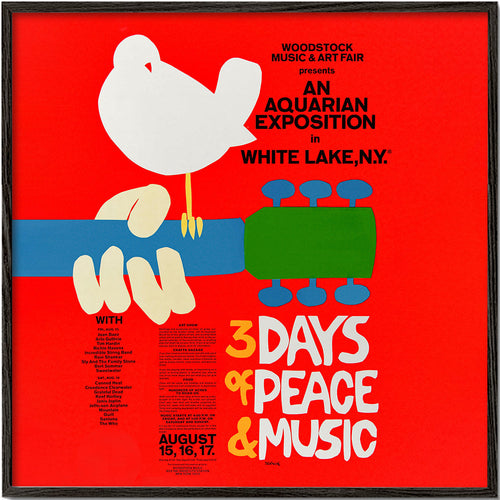 Poster vintage Woodstock 1969 design icónico