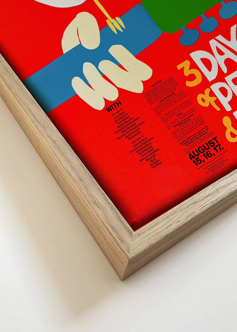 Poster vintage Woodstock 1969 design icónico