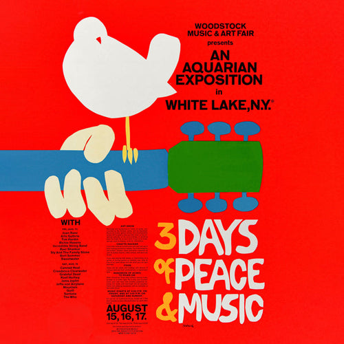 Poster vintage Woodstock 1969 design icónico