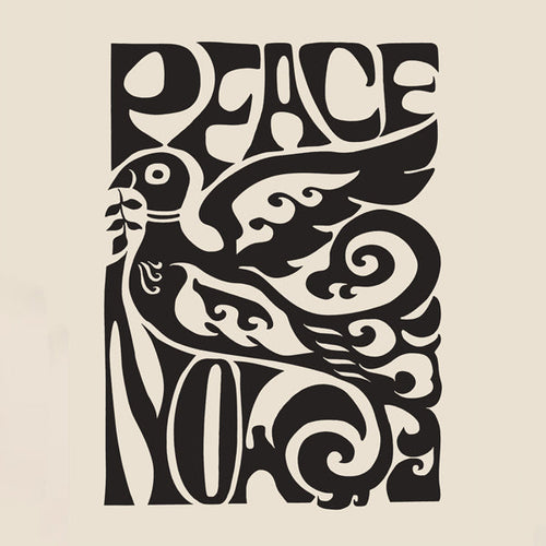 Poster vintage com pomba tipográfica 'Peace Now'