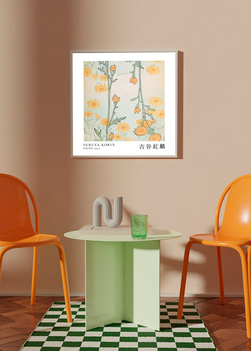 Estampa botânica Korin: estudo floral japonês
