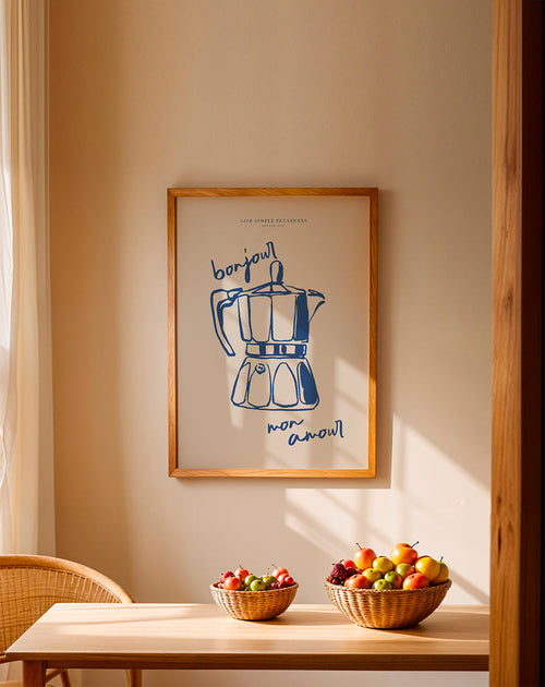 Arte para cozinha moka azul com texto