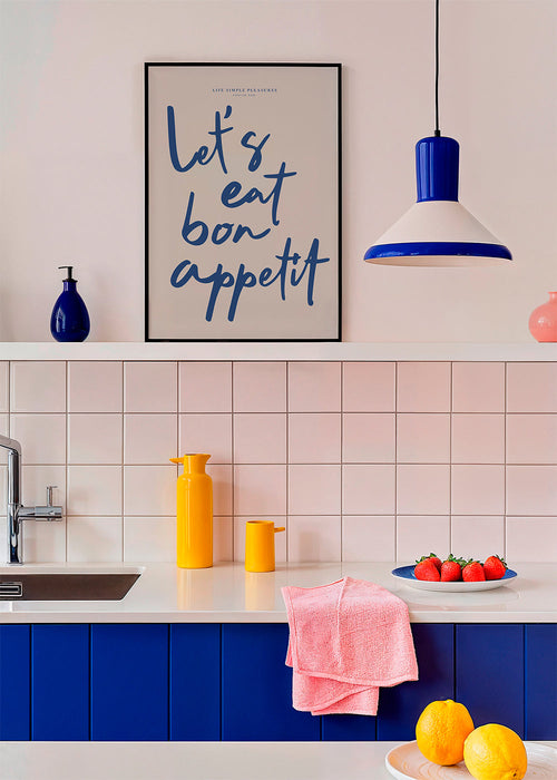 Arte para cozinha com tipografia azul