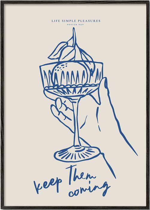 Arte para cozinha: copo de cocktail em traço azul