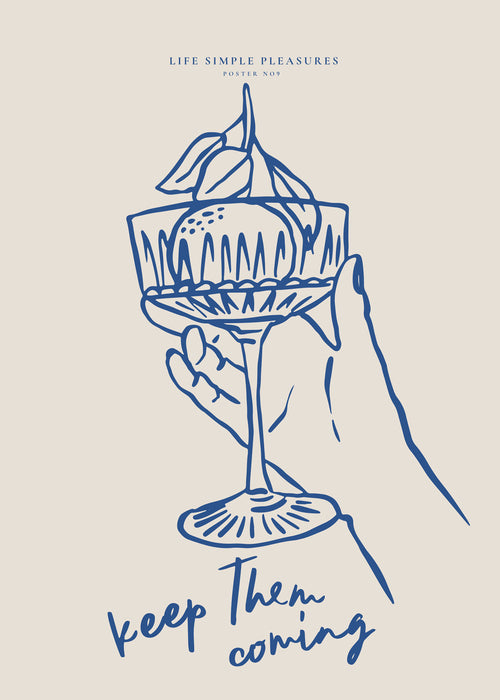 Arte para cozinha: copo de cocktail em traço azul
