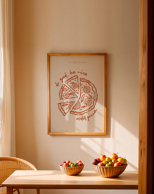 Arte para cozinha com pizza ilustrada minimalista