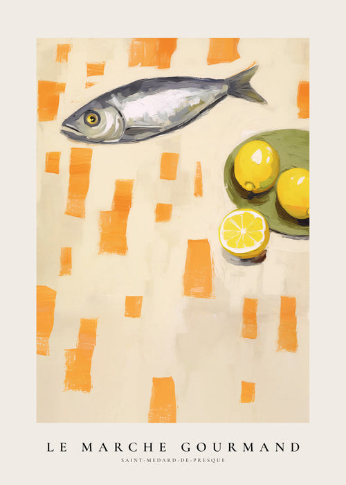 Arte para cozinha peixe e limões
