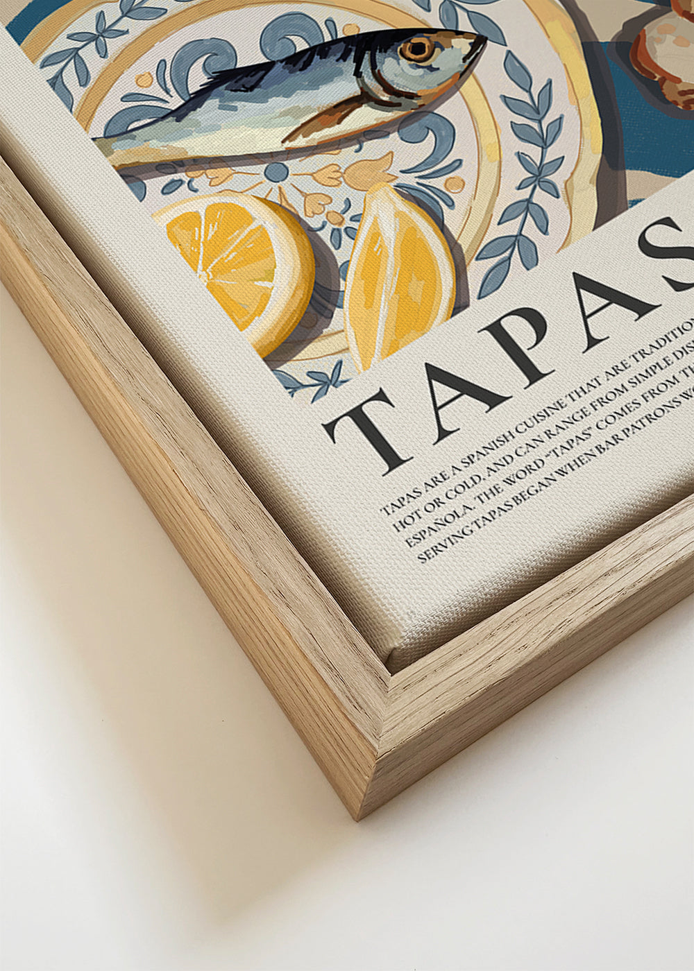 Arte para cozinha: tapas espanholas em toalha azul