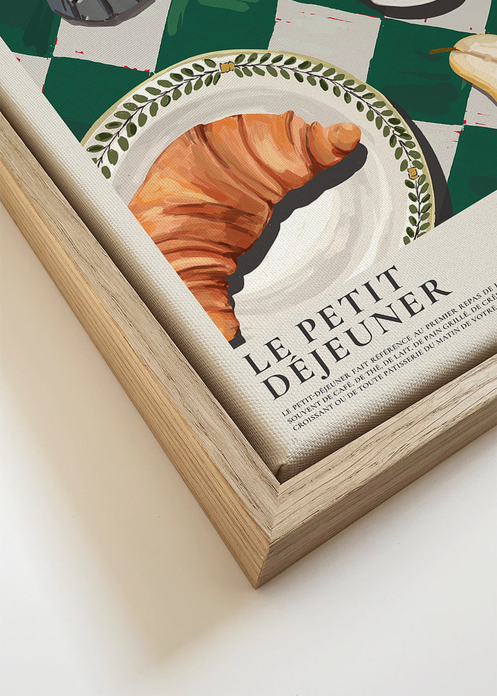 Arte para cozinha pequeno-almoço com croissant e café