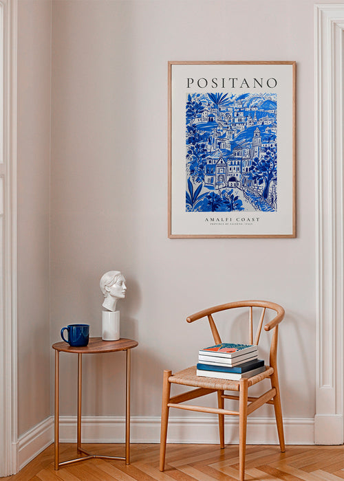 Quadro de cidades Positano ilustração azul