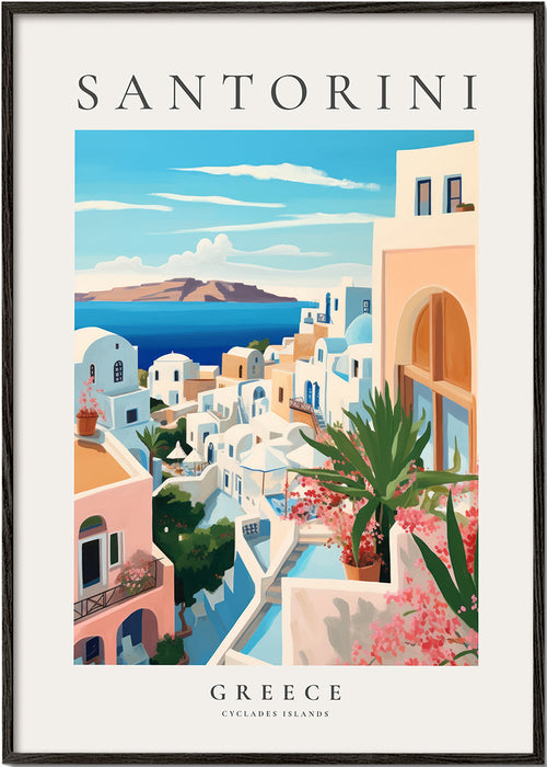 Quadro de cidades Santorini vista costeira