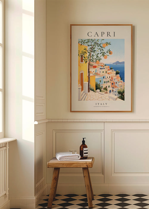 Poster de viagem: Capri ilustrado em tons quentes