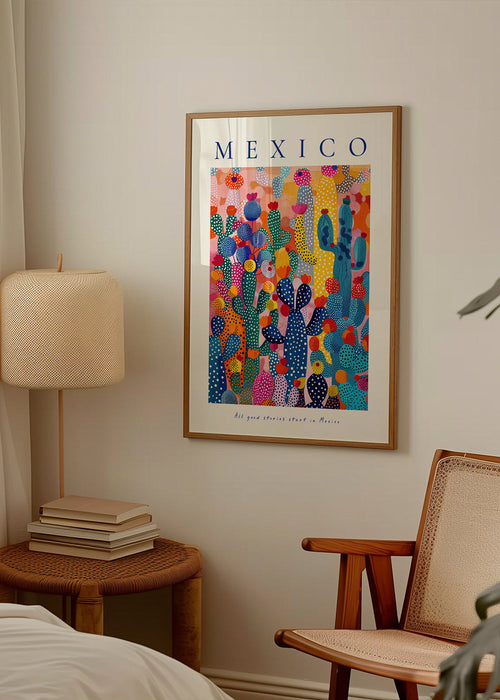 Poster de viagem México com cactos ilustrados