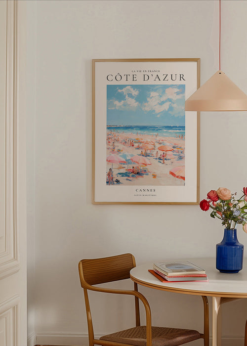 Poster de viagem Côte d'Azur: praia de Cannes ilustrada