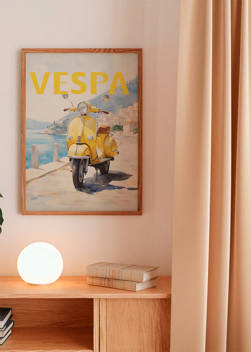 Arte para cidades Vespa amarela na costa