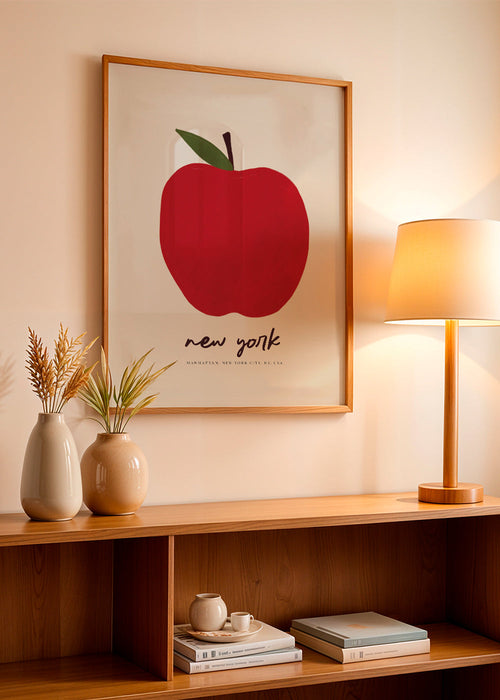 Quadro de cidade com maçã vermelha New York