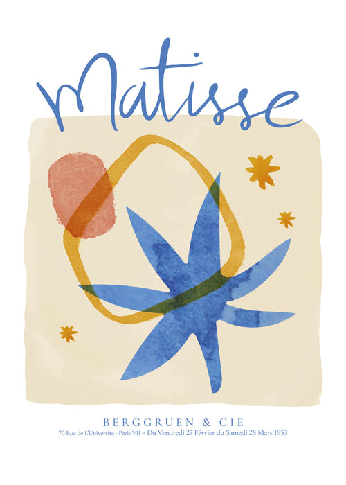 Ilustração botânica em azul e ocre