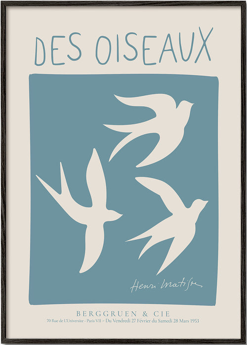 Quadro pássaros estilo Matisse azul