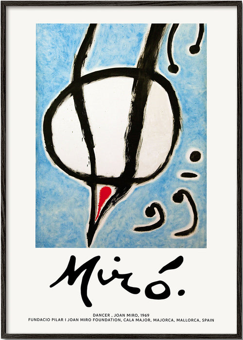 Obra abstrata Miró, gesto preto sobre azul