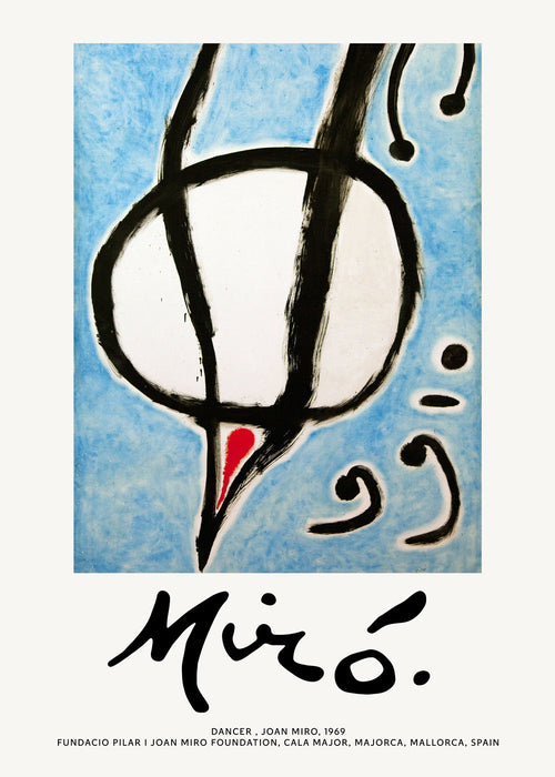 Obra abstrata Miró, gesto preto sobre azul