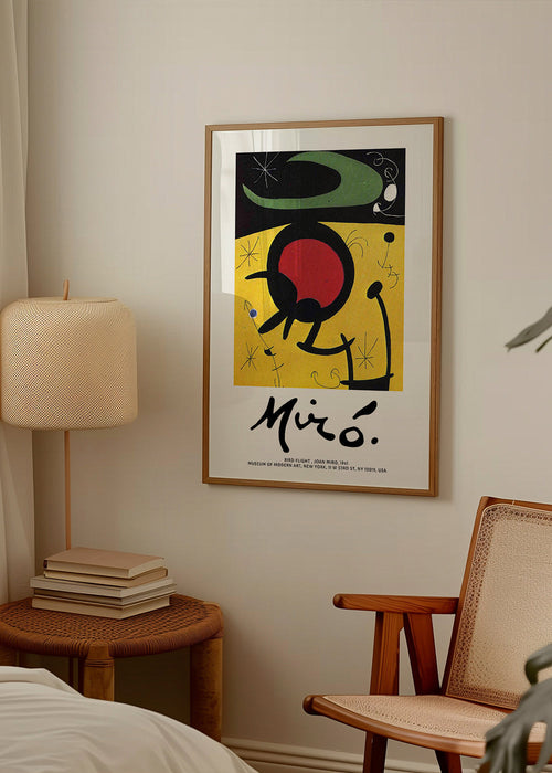 Quadro abstrato pássaro gráfico amarelo