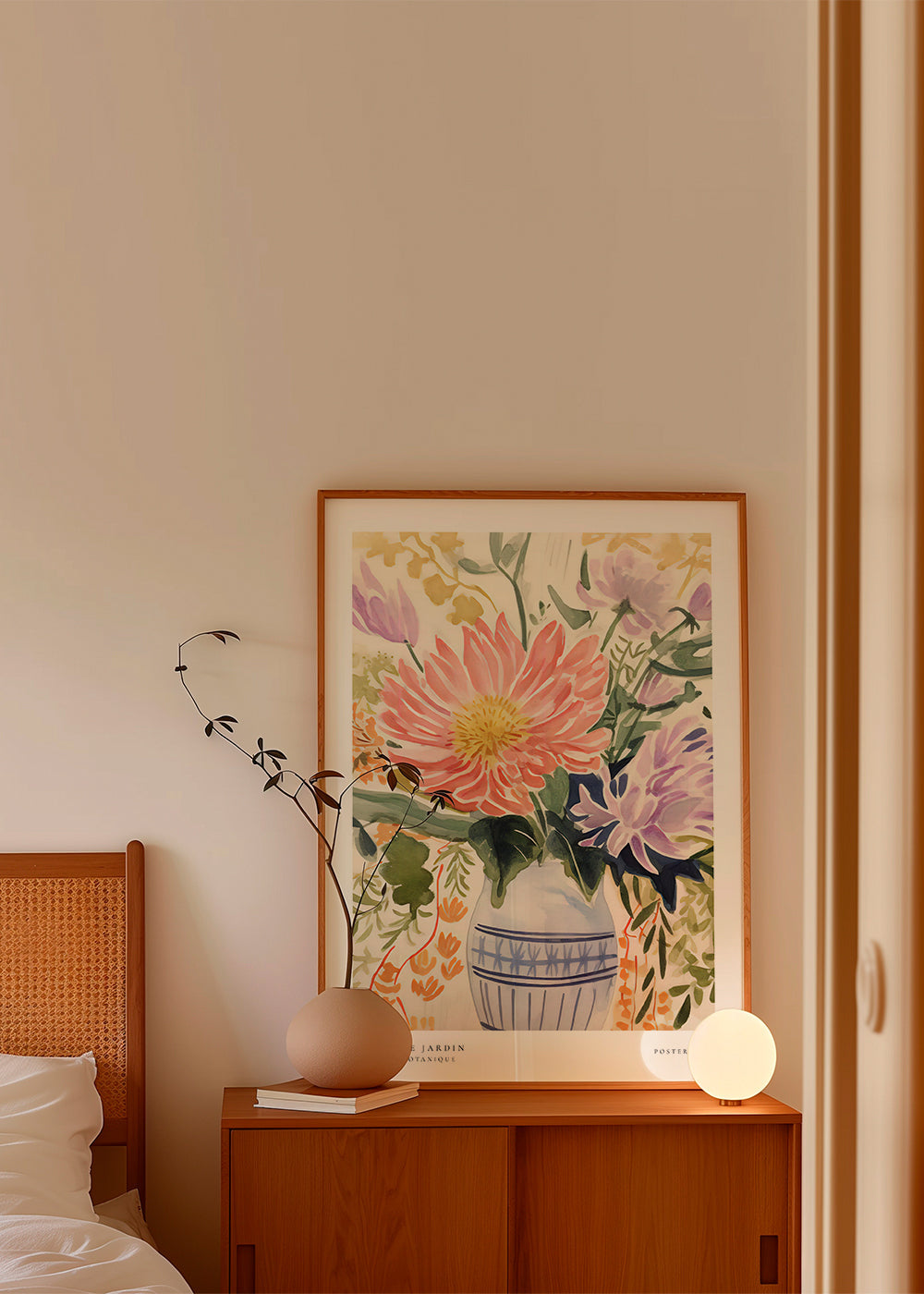 Estampa botânica: buquê em aquarela no vaso