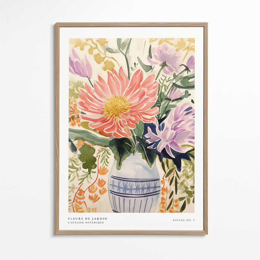 Estampa botânica: buquê em aquarela no vaso
