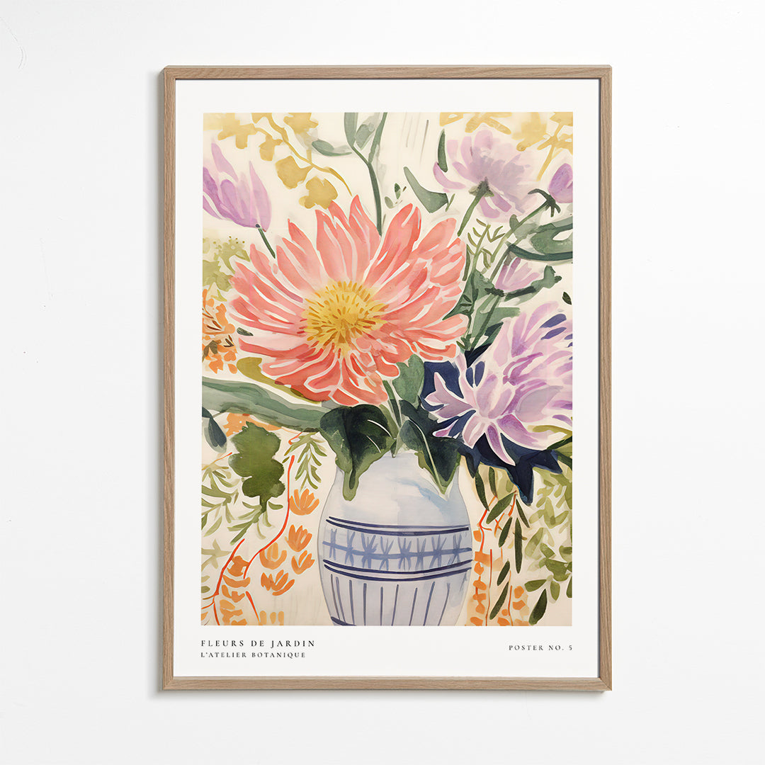Estampa botânica: buquê em aquarela no vaso