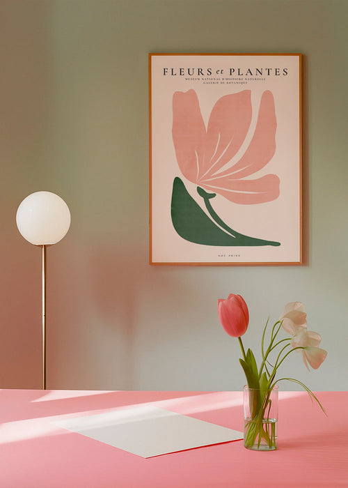 Estampa botânica rosa e verde minimal