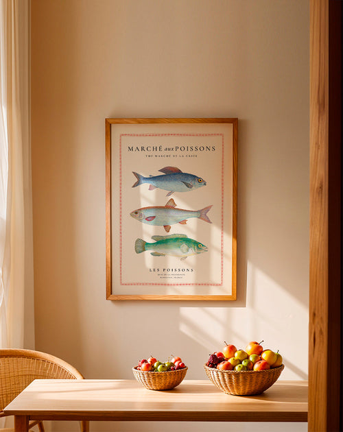 Arte para cozinha: prancha naturalista de peixes