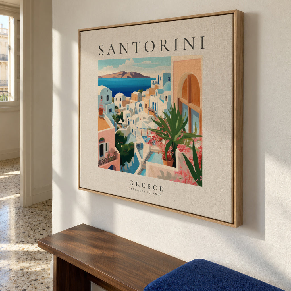 Santorini, Greece - SQUARE - Framed canvas in an interior