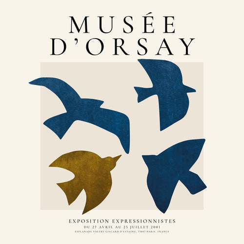 Poster vintage Musée d'Orsay com aves estilizadas