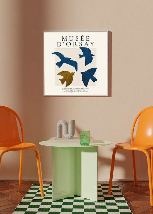 Poster vintage Musée d'Orsay com aves estilizadas