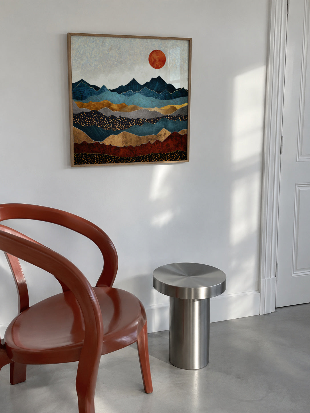 Amber Dusk Square - Framed poster in an interior