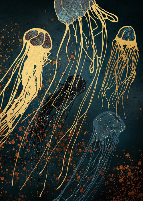 Arte para paisagem com medusas metálicas