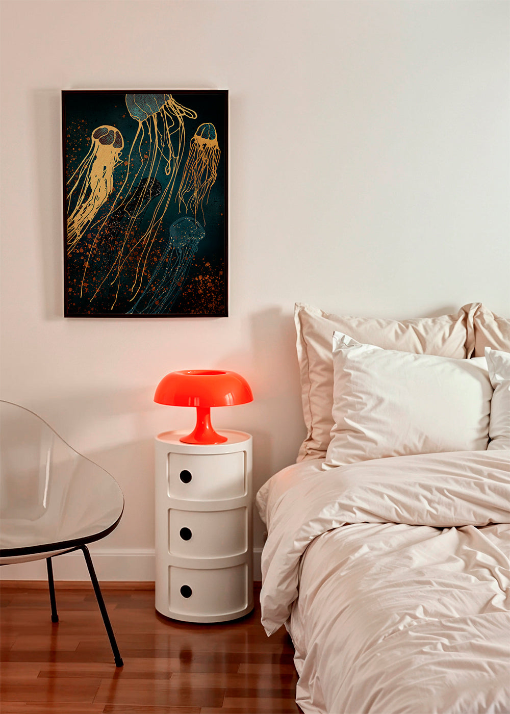 Arte para paisagem com medusas metálicas