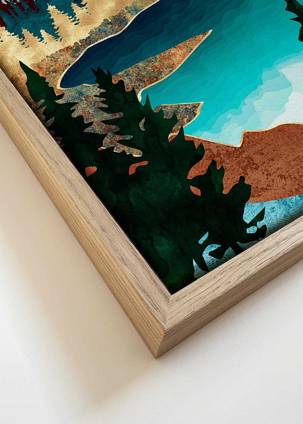 Quadro de paisagem: lago entre montanhas ilustrado