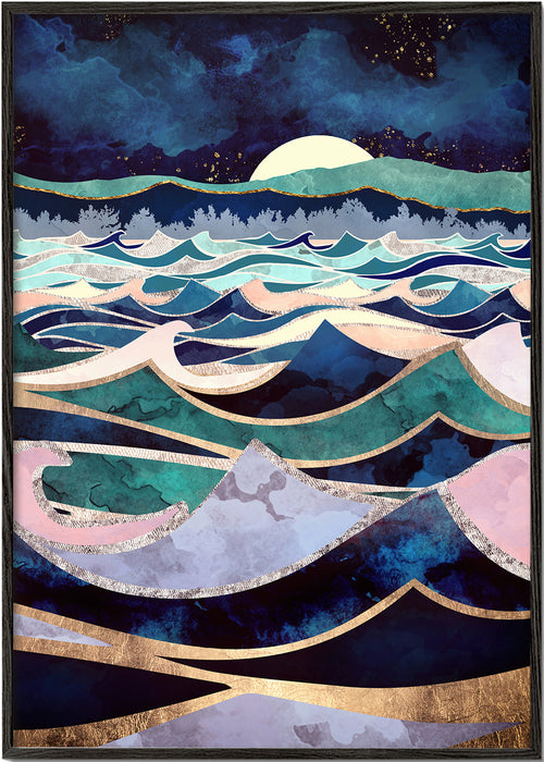 Obra abstrata de ondas lunares em camadas